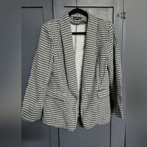 Shein - Womens Black and White Houndstooth Blazer with Shoulder Pads- Size L